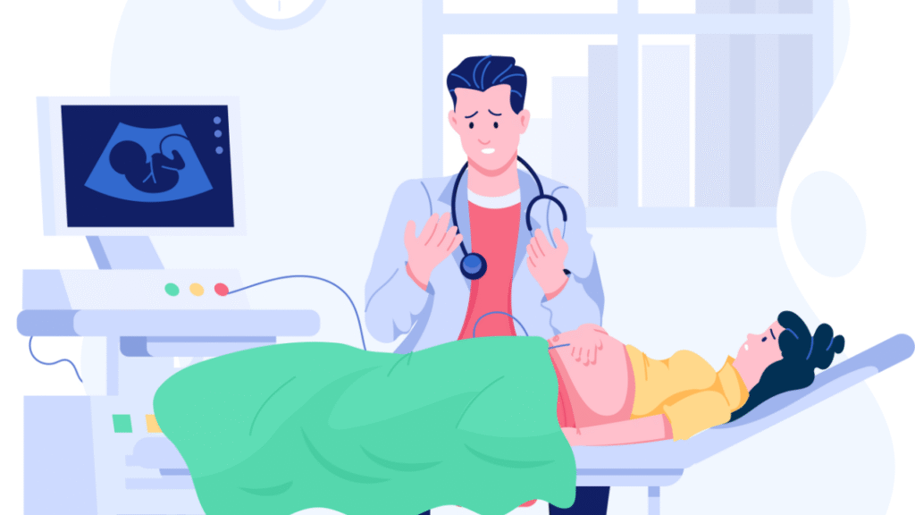 mulher gravida no médico fazendo o parto normal